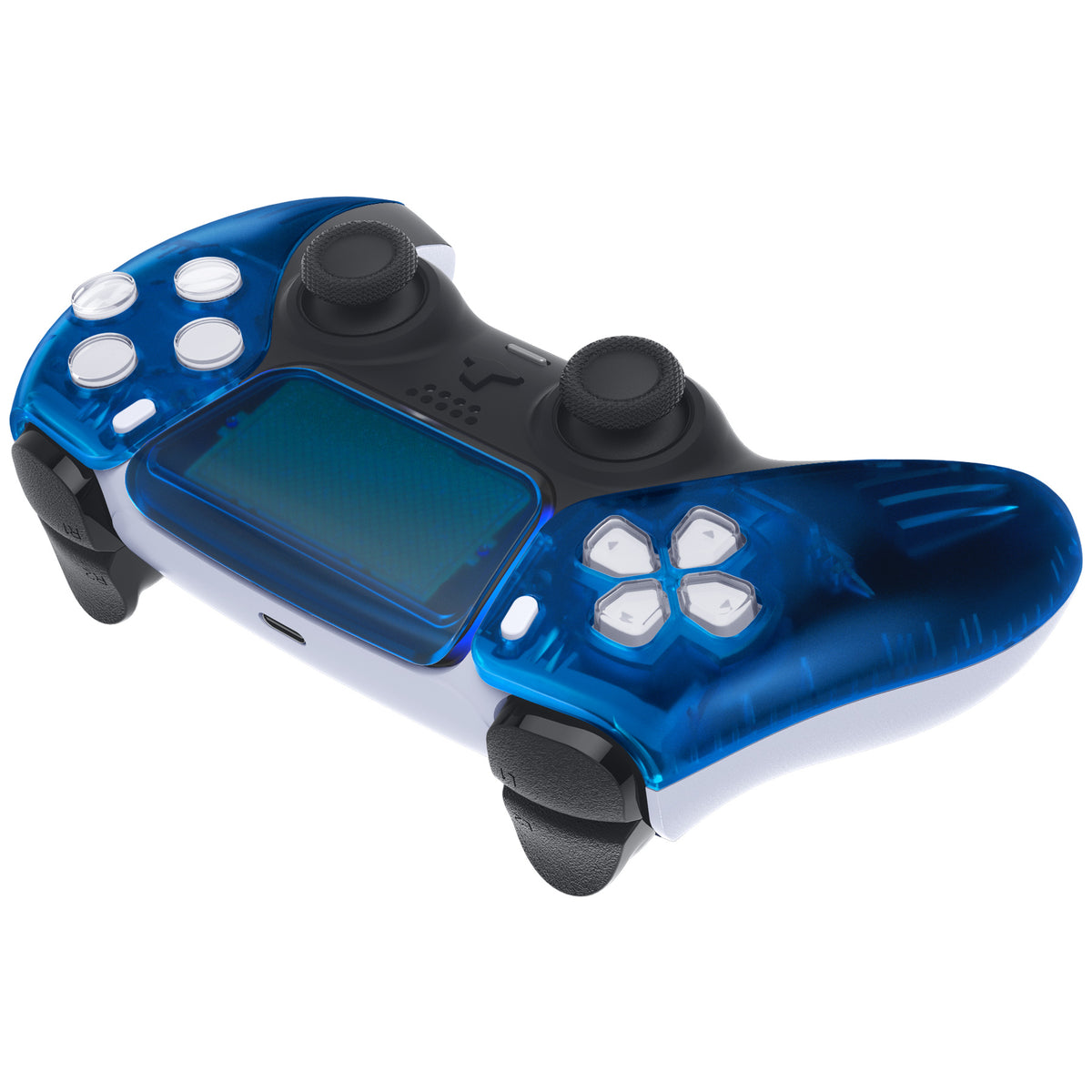 eXtremeRate Replacement Front Housing Shell with Touchpad Compatible with PS5 Controller BDM-010/020/030/040/050 - Clear Blue