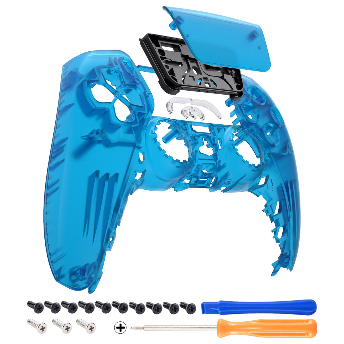 eXtremeRate Replacement Front Housing Shell with Touchpad Compatible with PS5 Controller BDM-010/020/030/040/050 - Clear Blue
