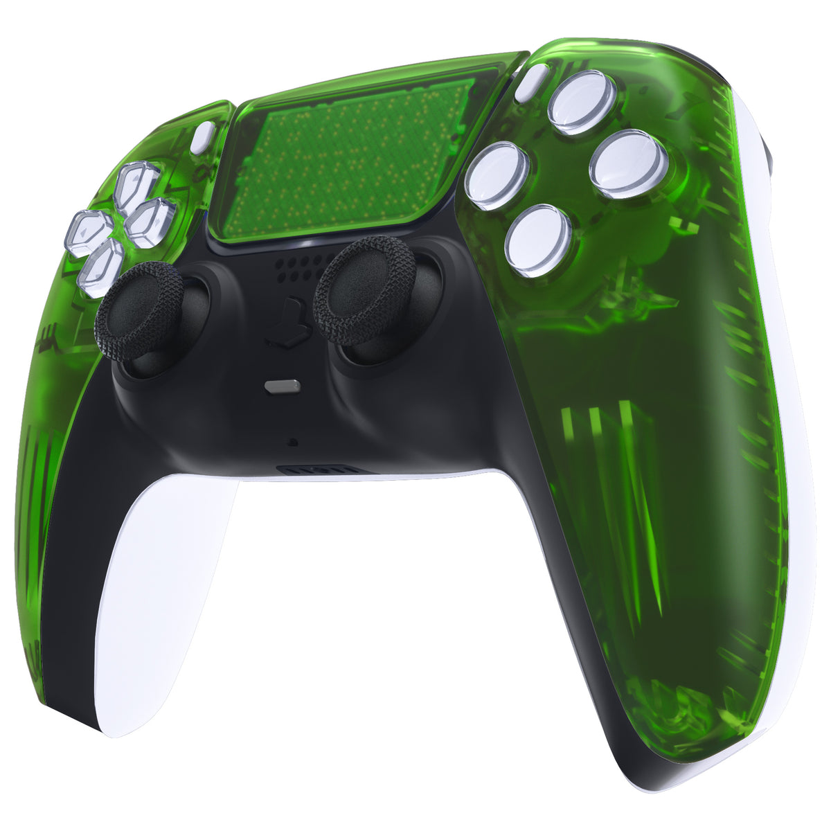 eXtremeRate Replacement Front Housing Shell with Touchpad Compatible with PS5 Controller BDM-010/020/030/040/050 - Clear Green