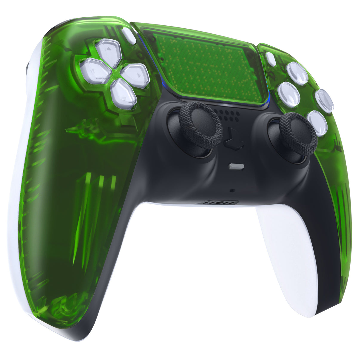 eXtremeRate Replacement Front Housing Shell with Touchpad Compatible with PS5 Controller BDM-010/020/030/040/050 - Clear Green