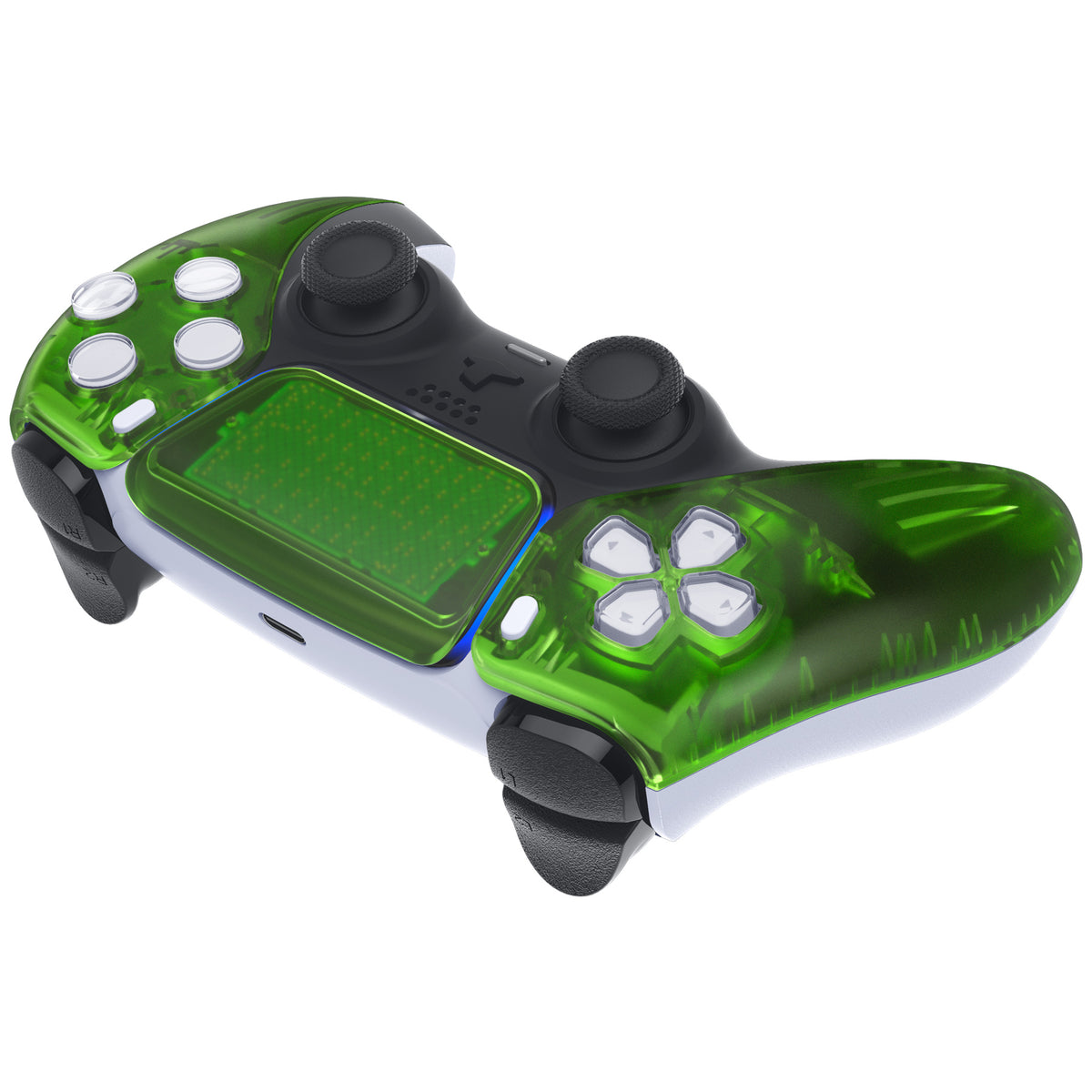 eXtremeRate Replacement Front Housing Shell with Touchpad Compatible with PS5 Controller BDM-010/020/030/040/050 - Clear Green