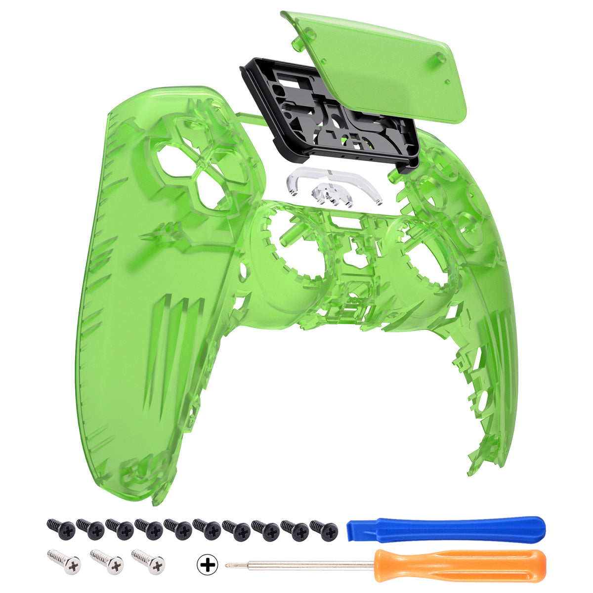 eXtremeRate Replacement Front Housing Shell with Touchpad Compatible with PS5 Controller BDM-010/020/030/040/050 - Clear Green