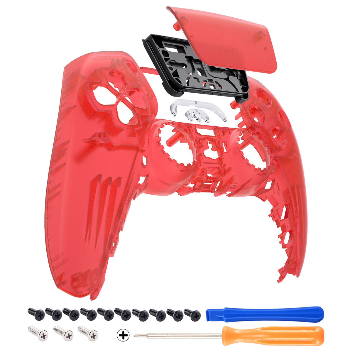 eXtremeRate Replacement Front Housing Shell with Touchpad Compatible with PS5 Controller BDM-010/020/030/040/050 - Clear Red
