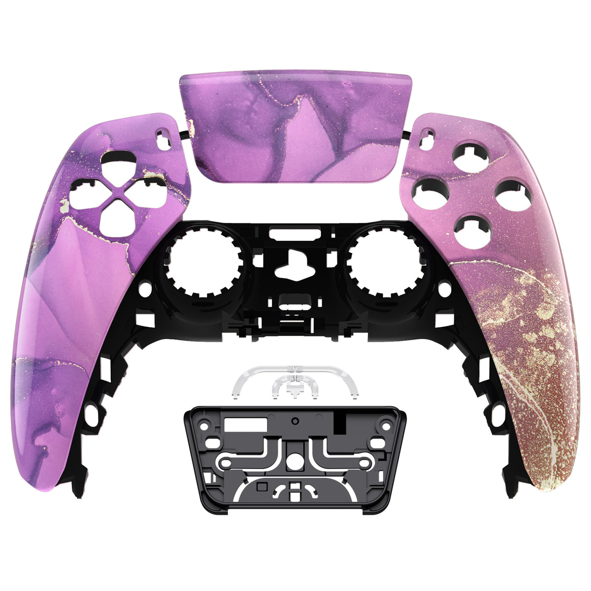eXtremeRate Replacement Front Housing Shell with Touchpad Compatible with PS5 Controller BDM-010/020/030/040/050 - Cosmic Purple Gold Marble