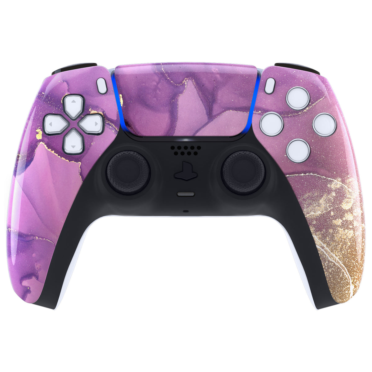 eXtremeRate Replacement Front Housing Shell with Touchpad Compatible with PS5 Controller BDM-010/020/030/040/050 - Cosmic Purple Gold Marble