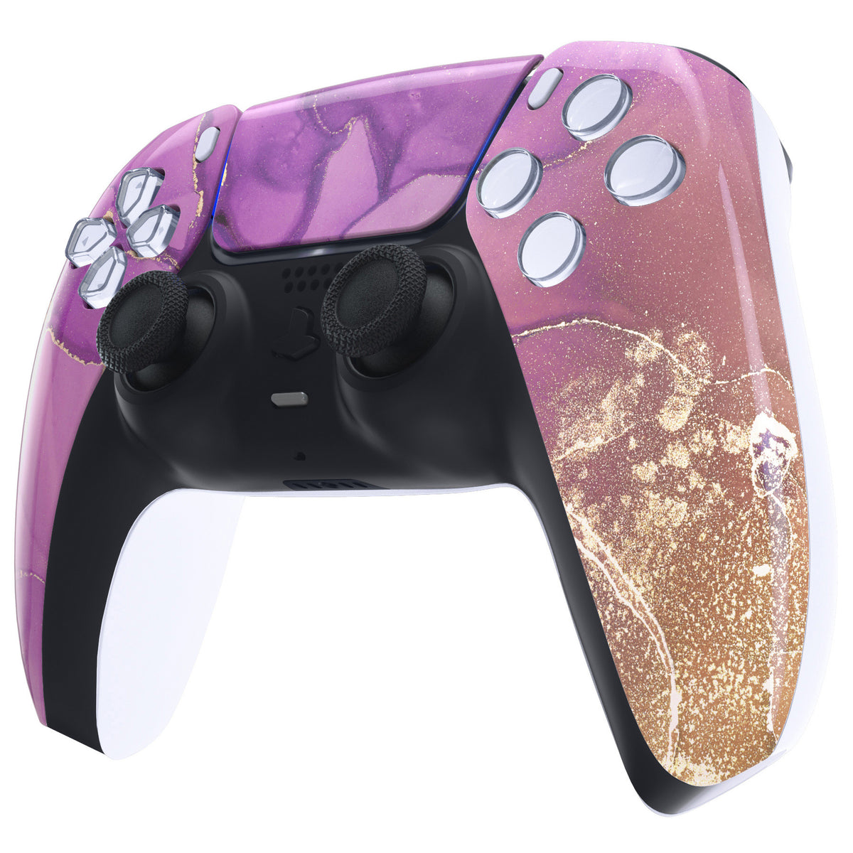 eXtremeRate Replacement Front Housing Shell with Touchpad Compatible with PS5 Controller BDM-010/020/030/040/050 - Cosmic Purple Gold Marble
