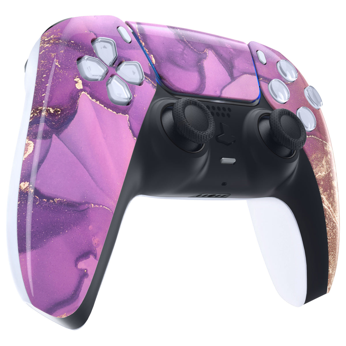 eXtremeRate Replacement Front Housing Shell with Touchpad Compatible with PS5 Controller BDM-010/020/030/040/050 - Cosmic Purple Gold Marble