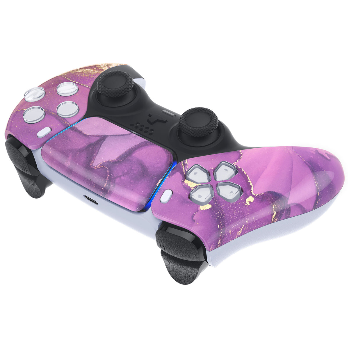 eXtremeRate Replacement Front Housing Shell with Touchpad Compatible with PS5 Controller BDM-010/020/030/040/050 - Cosmic Purple Gold Marble