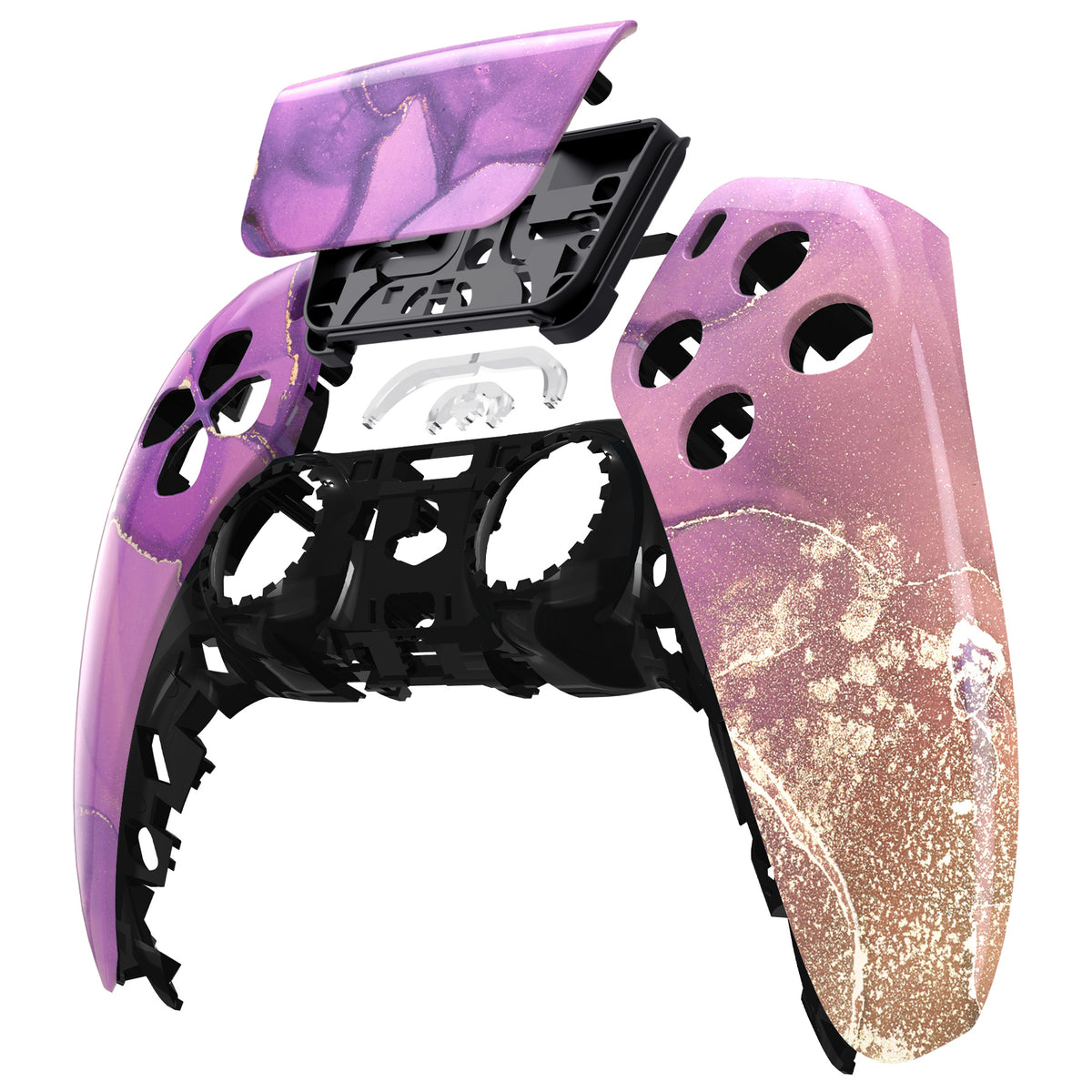 eXtremeRate Replacement Front Housing Shell with Touchpad Compatible with PS5 Controller BDM-010/020/030/040/050 - Cosmic Purple Gold Marble