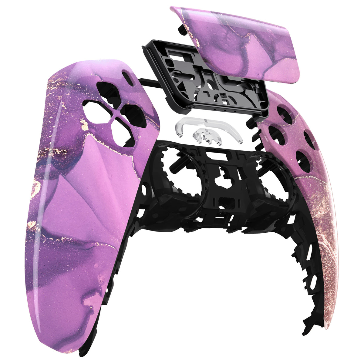 eXtremeRate Replacement Front Housing Shell with Touchpad Compatible with PS5 Controller BDM-010/020/030/040/050 - Cosmic Purple Gold Marble