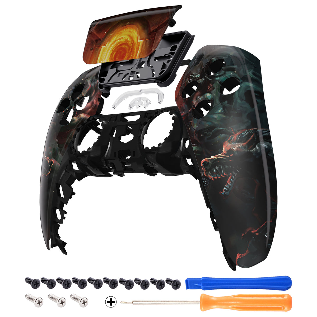 eXtremeRate Replacement Front Housing Shell with Touchpad Compatible with PS5 Controller BDM-010/020/030/040/050 - Entrance of Hell