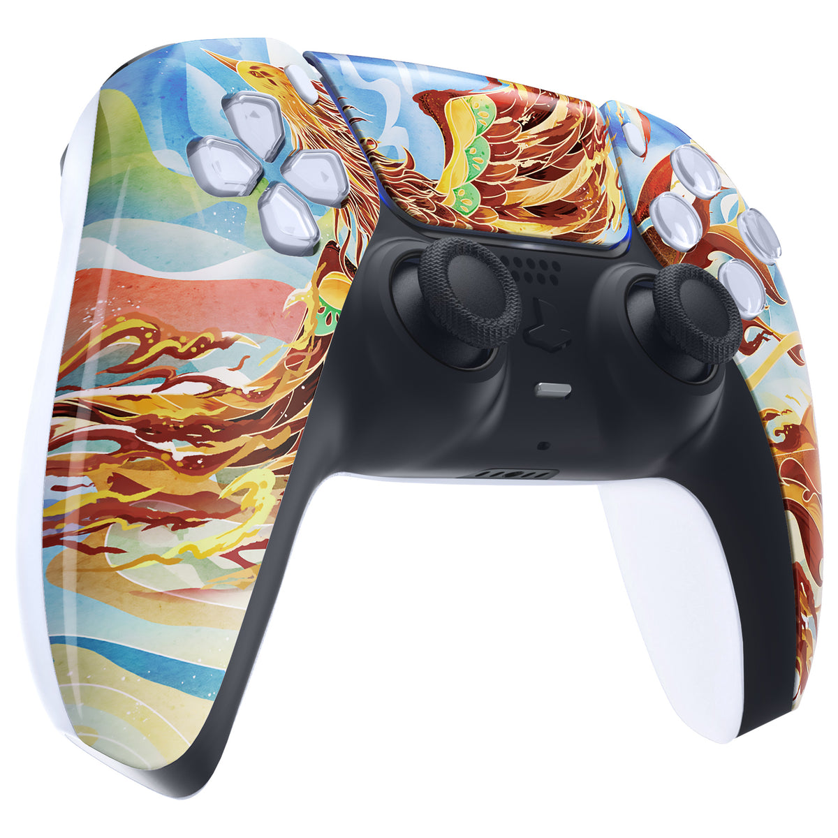 eXtremeRate Replacement Front Housing Shell with Touchpad Compatible with PS5 Controller BDM-010/020/030/040/050 - Fire Phoenix