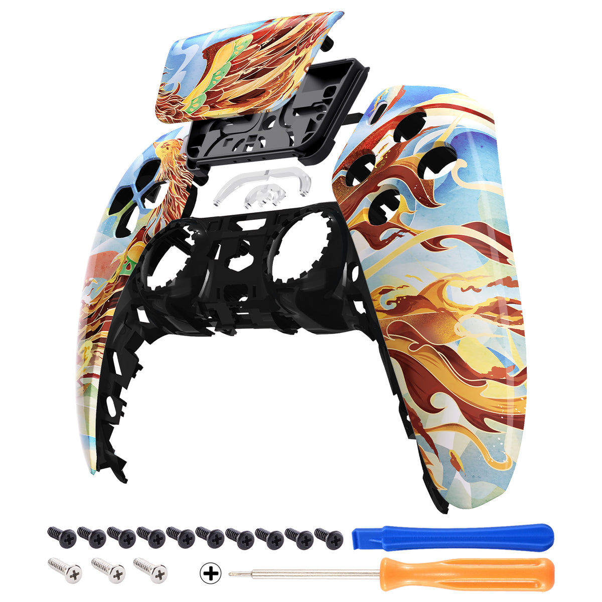 eXtremeRate Replacement Front Housing Shell with Touchpad Compatible with PS5 Controller BDM-010/020/030/040/050 - Fire Phoenix