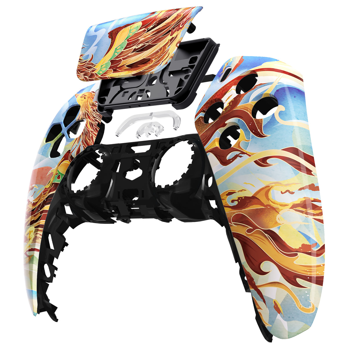eXtremeRate Replacement Front Housing Shell with Touchpad Compatible with PS5 Controller BDM-010/020/030/040/050 - Fire Phoenix
