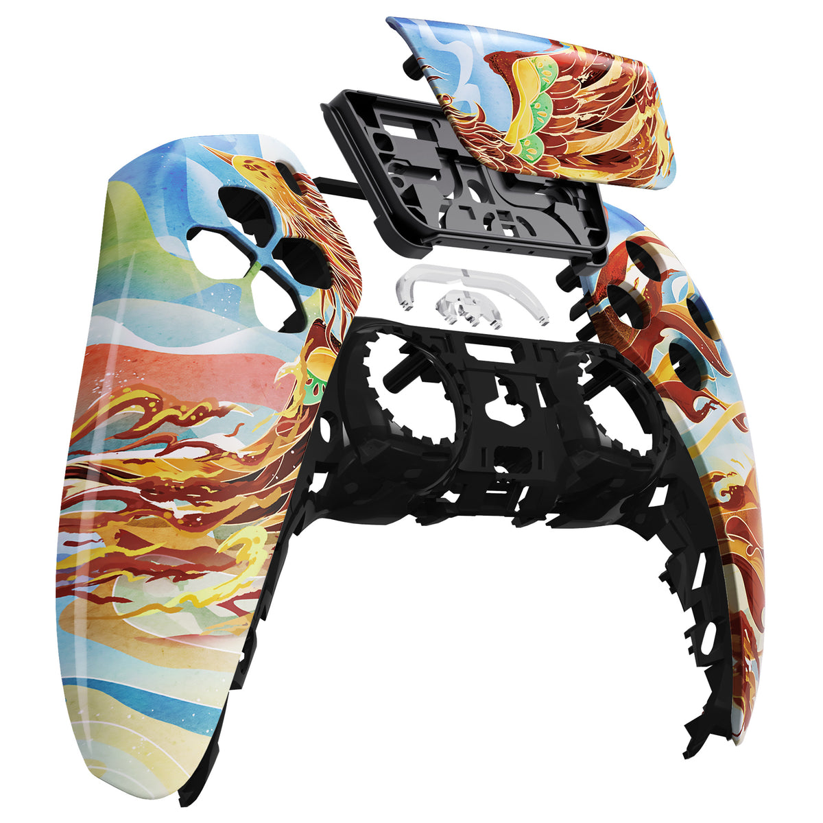 eXtremeRate Replacement Front Housing Shell with Touchpad Compatible with PS5 Controller BDM-010/020/030/040/050 - Fire Phoenix