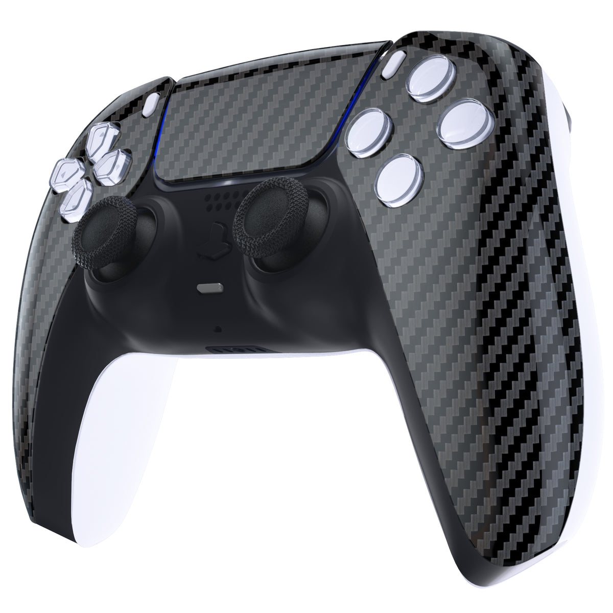 eXtremeRate Replacement Front Housing Shell with Touchpad Compatible with PS5 Controller BDM-010/020/030/040/050/060 - Graphite Carbon Fiber