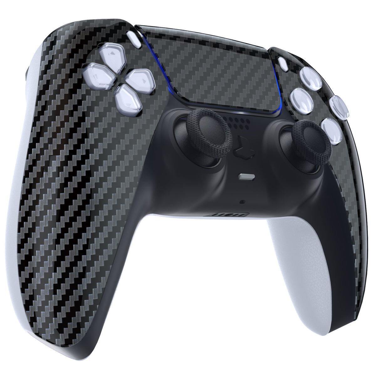eXtremeRate Replacement Front Housing Shell with Touchpad Compatible with PS5 Controller BDM-010/020/030/040/050/060 - Graphite Carbon Fiber