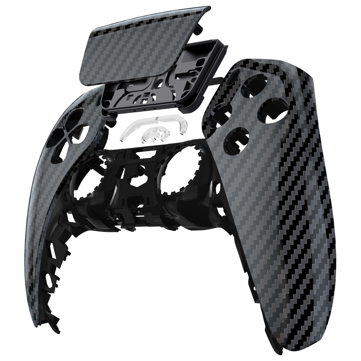 eXtremeRate Replacement Front Housing Shell with Touchpad Compatible with PS5 Controller BDM-010/020/030/040/050/060 - Graphite Carbon Fiber