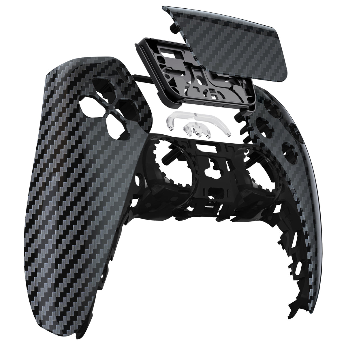 eXtremeRate Replacement Front Housing Shell with Touchpad Compatible with PS5 Controller BDM-010/020/030/040/050/060 - Graphite Carbon Fiber