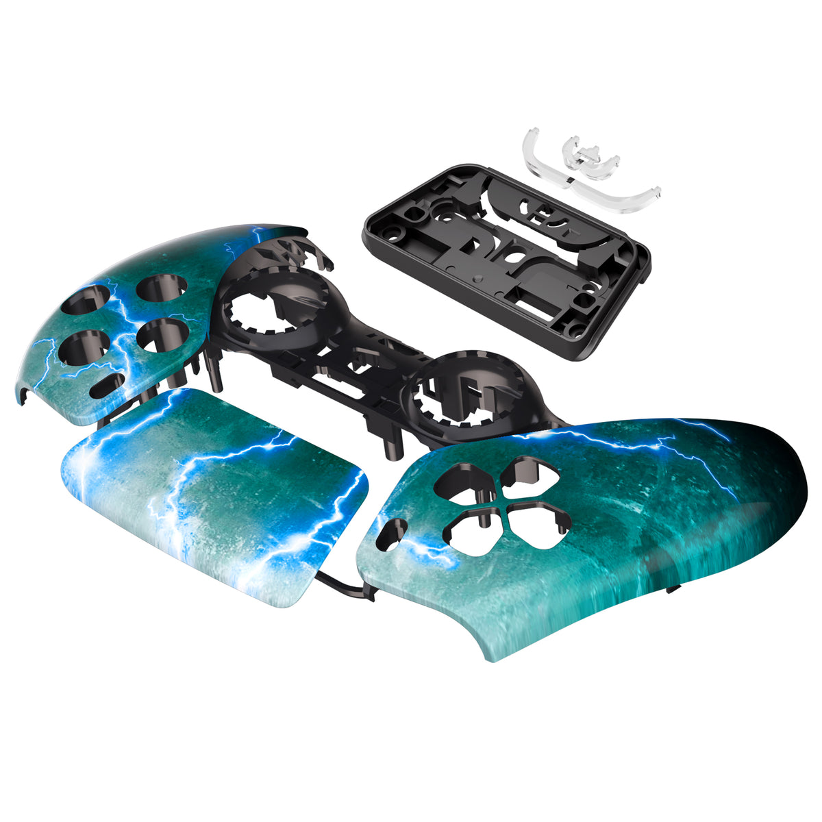 eXtremeRate Replacement Front Housing Shell with Touchpad Compatible with PS5 Controller BDM-010/020/030/040/050 - Green Storm Thunder