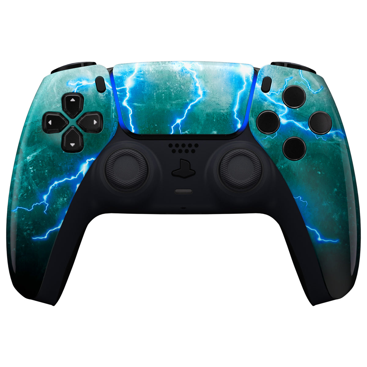 eXtremeRate Replacement Front Housing Shell with Touchpad Compatible with PS5 Controller BDM-010/020/030/040/050 - Green Storm Thunder