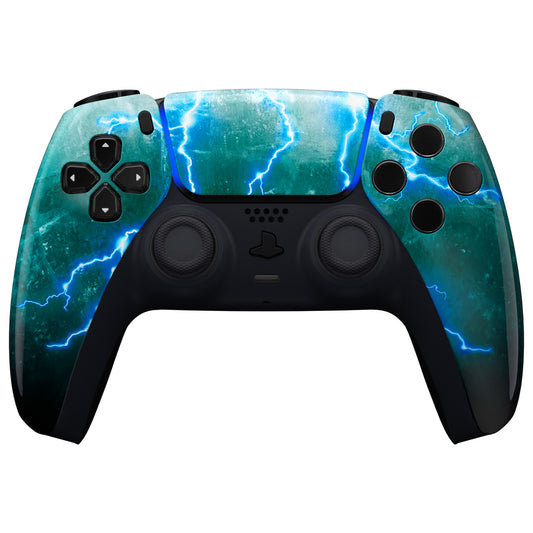 eXtremeRate Replacement Front Housing Shell with Touchpad Compatible with PS5 Controller BDM-010/020/030/040/050 - Green Storm Thunder