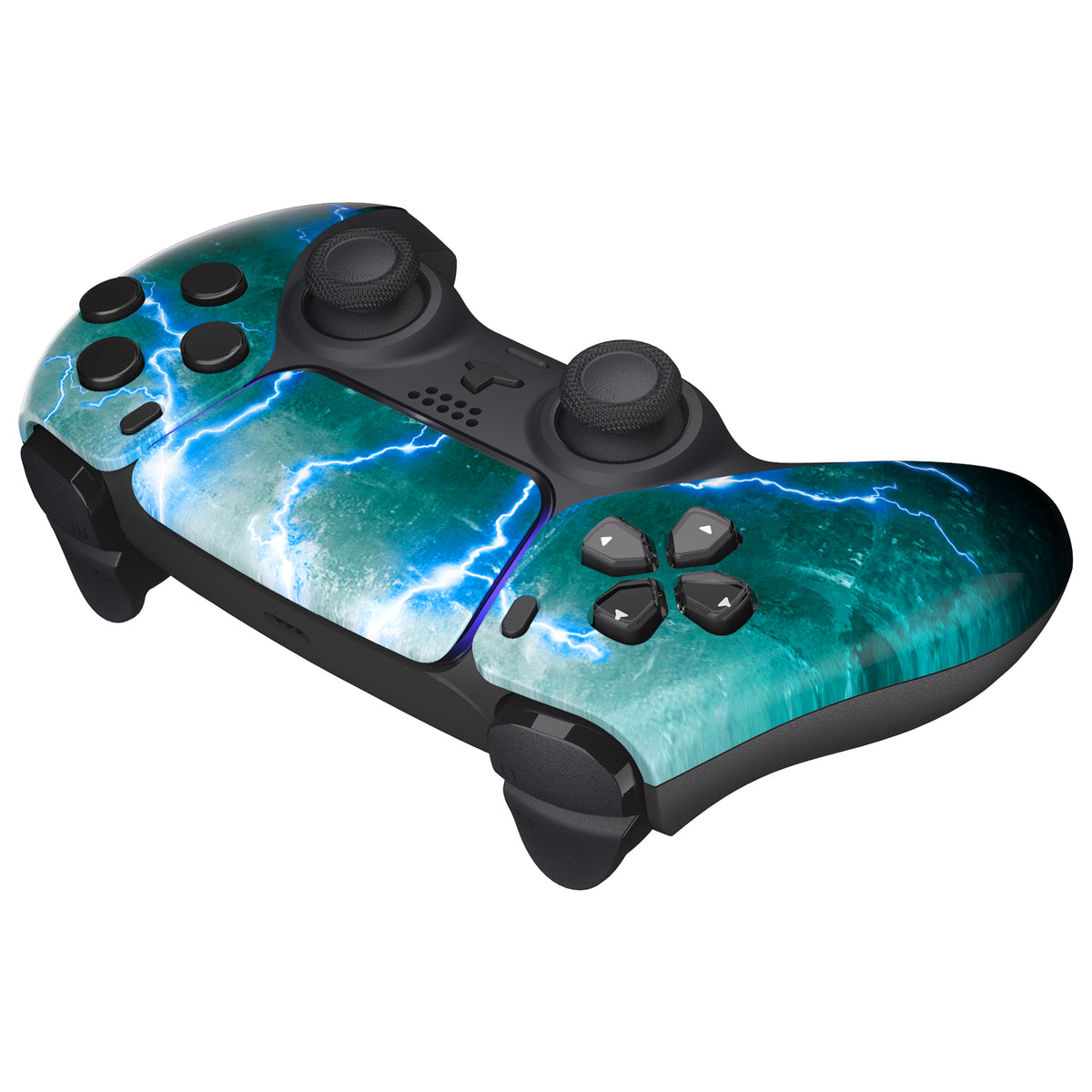 eXtremeRate Replacement Front Housing Shell with Touchpad Compatible with PS5 Controller BDM-010/020/030/040/050 - Green Storm Thunder