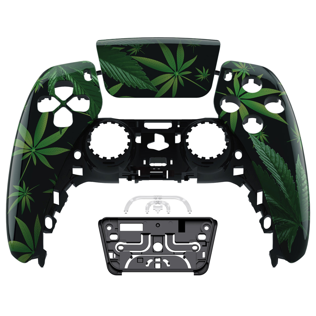 eXtremeRate Replacement Front Housing Shell with Touchpad Compatible with PS5 Controller BDM-010/020/030/040/050/060 - Green Weeds