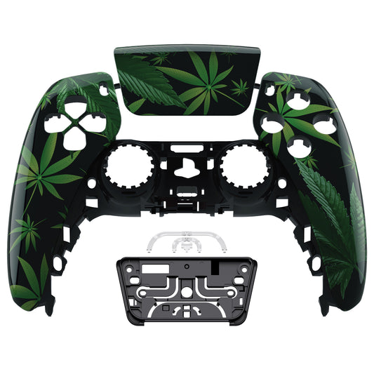 eXtremeRate Replacement Front Housing Shell with Touchpad Compatible with PS5 Controller BDM-010/020/030/040/050/060 - Green Weeds