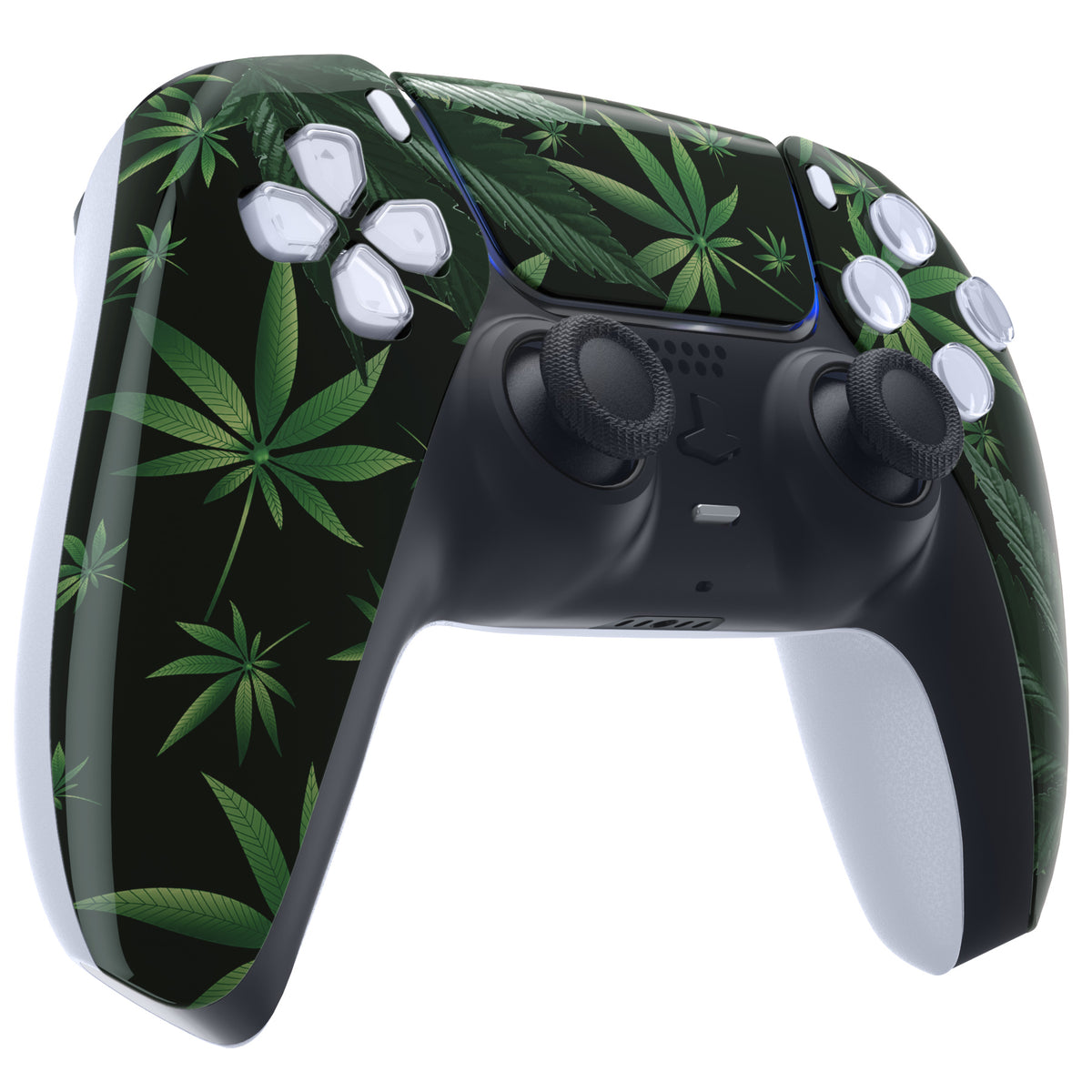 eXtremeRate Replacement Front Housing Shell with Touchpad Compatible with PS5 Controller BDM-010/020/030/040/050/060 - Green Weeds