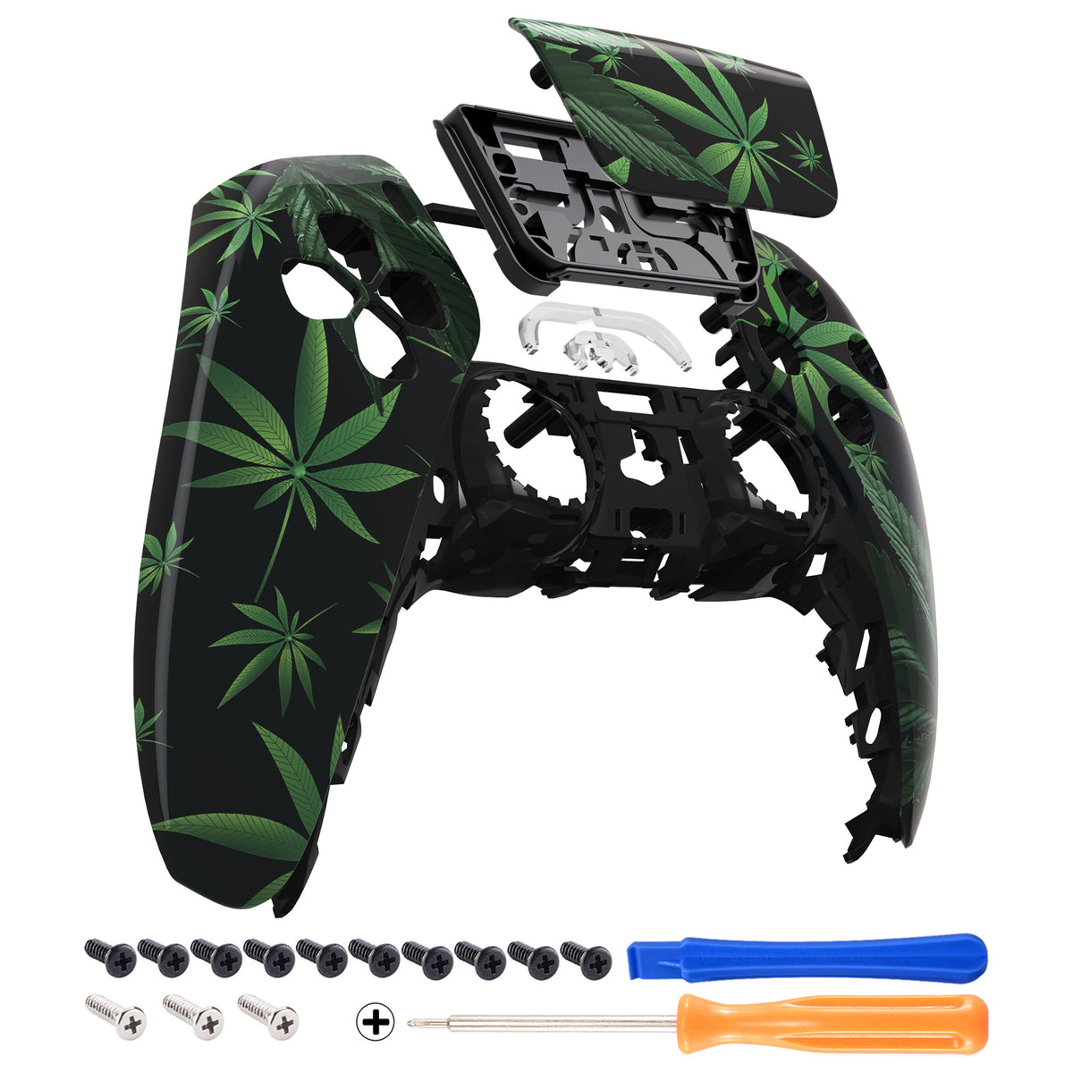 eXtremeRate Replacement Front Housing Shell with Touchpad Compatible with PS5 Controller BDM-010/020/030/040/050/060 - Green Weeds