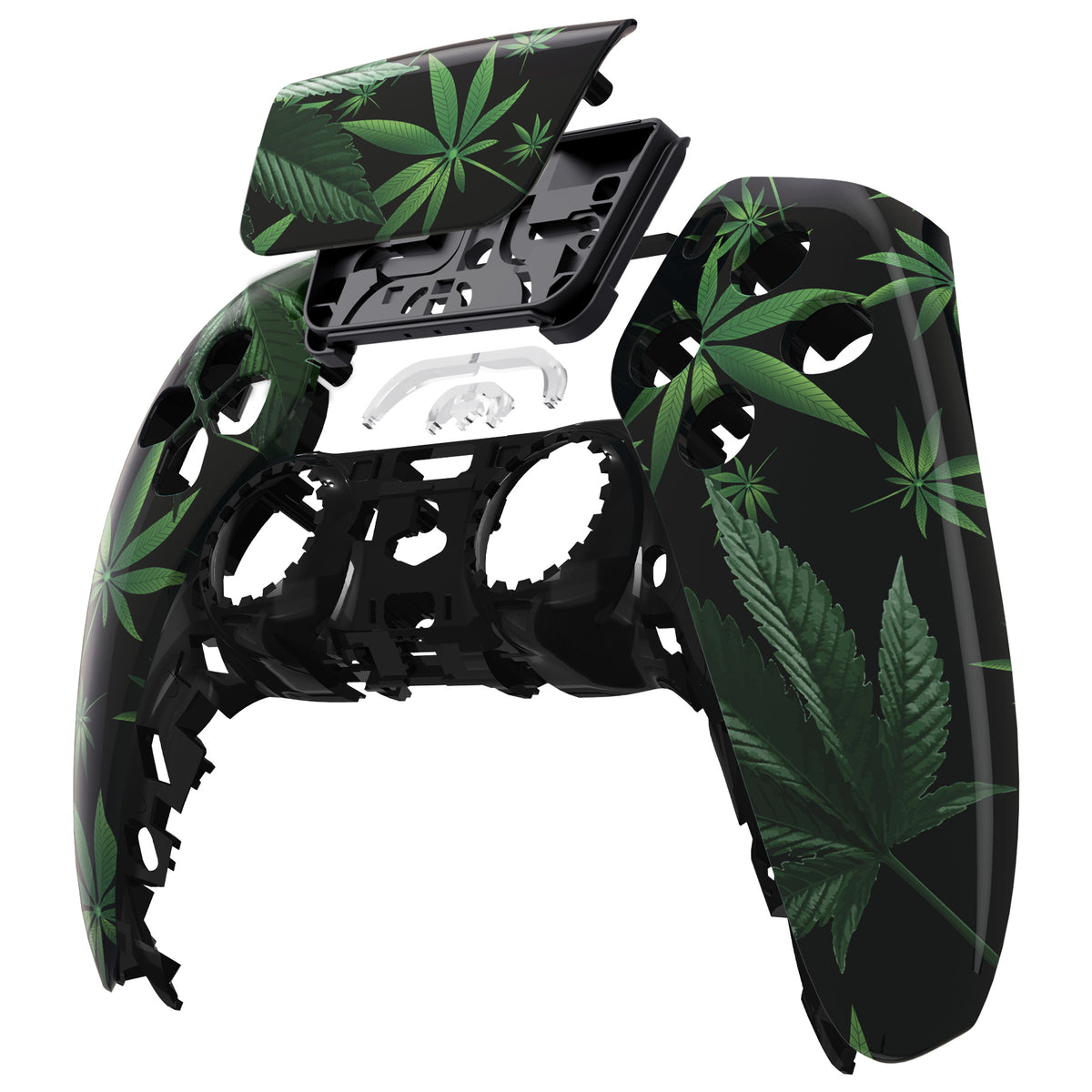 eXtremeRate Replacement Front Housing Shell with Touchpad Compatible with PS5 Controller BDM-010/020/030/040/050/060 - Green Weeds