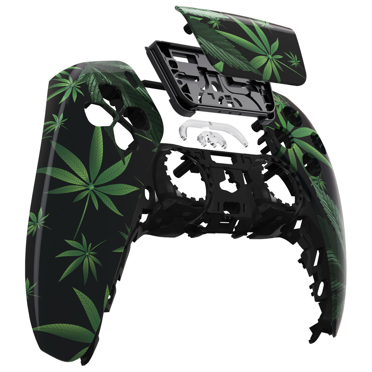 eXtremeRate Replacement Front Housing Shell with Touchpad Compatible with PS5 Controller BDM-010/020/030/040/050/060 - Green Weeds