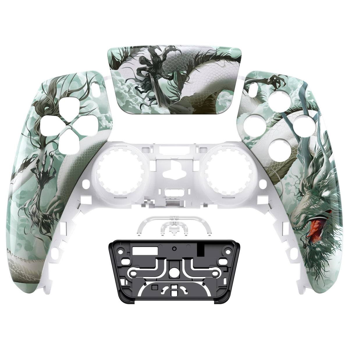 eXtremeRate Replacement Front Housing Shell with Touchpad Compatible with PS5 Controller BDM-010/020/030/040/050 - Jade Dragon - Cloud Dominator