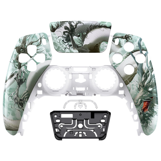 eXtremeRate Replacement Front Housing Shell with Touchpad Compatible with PS5 Controller BDM-010/020/030/040/050 - Jade Dragon - Cloud Dominator