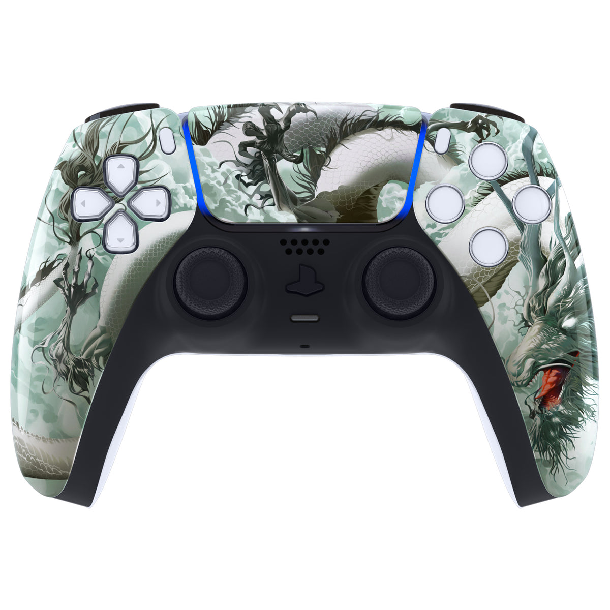 eXtremeRate Replacement Front Housing Shell with Touchpad Compatible with PS5 Controller BDM-010/020/030/040/050 - Jade Dragon - Cloud Dominator