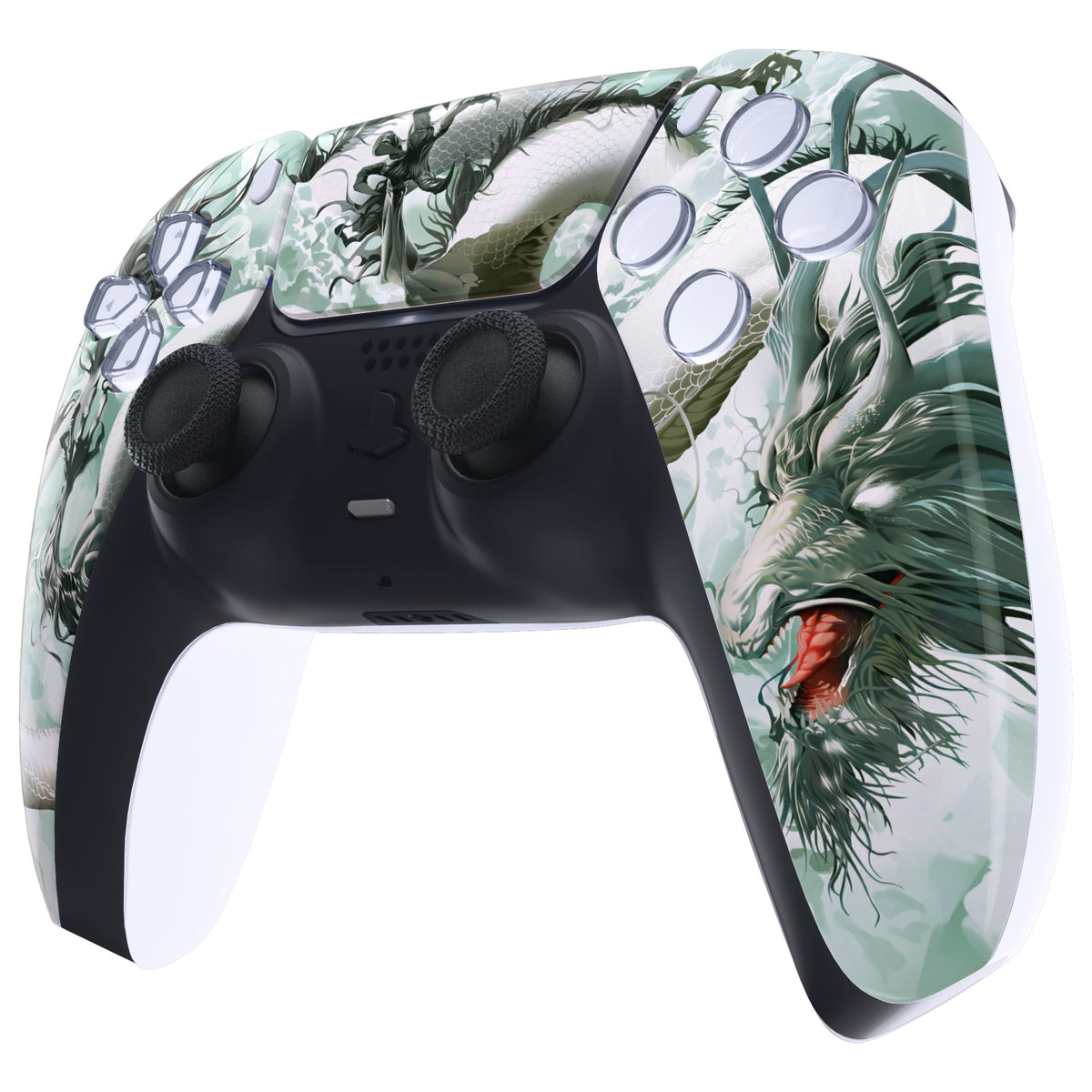 eXtremeRate Replacement Front Housing Shell with Touchpad Compatible with PS5 Controller BDM-010/020/030/040/050 - Jade Dragon - Cloud Dominator