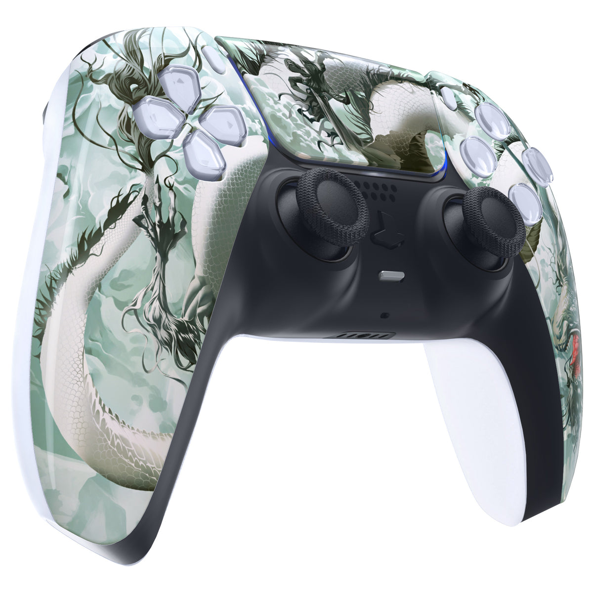 eXtremeRate Replacement Front Housing Shell with Touchpad Compatible with PS5 Controller BDM-010/020/030/040/050 - Jade Dragon - Cloud Dominator