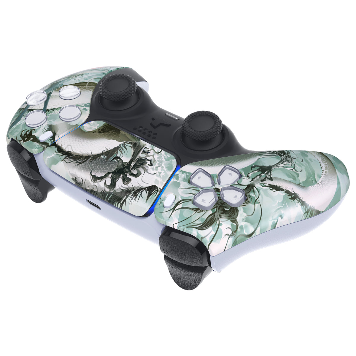 eXtremeRate Replacement Front Housing Shell with Touchpad Compatible with PS5 Controller BDM-010/020/030/040/050 - Jade Dragon - Cloud Dominator