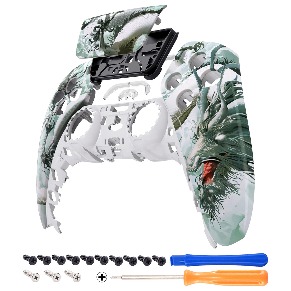 eXtremeRate Replacement Front Housing Shell with Touchpad Compatible with PS5 Controller BDM-010/020/030/040/050 - Jade Dragon - Cloud Dominator