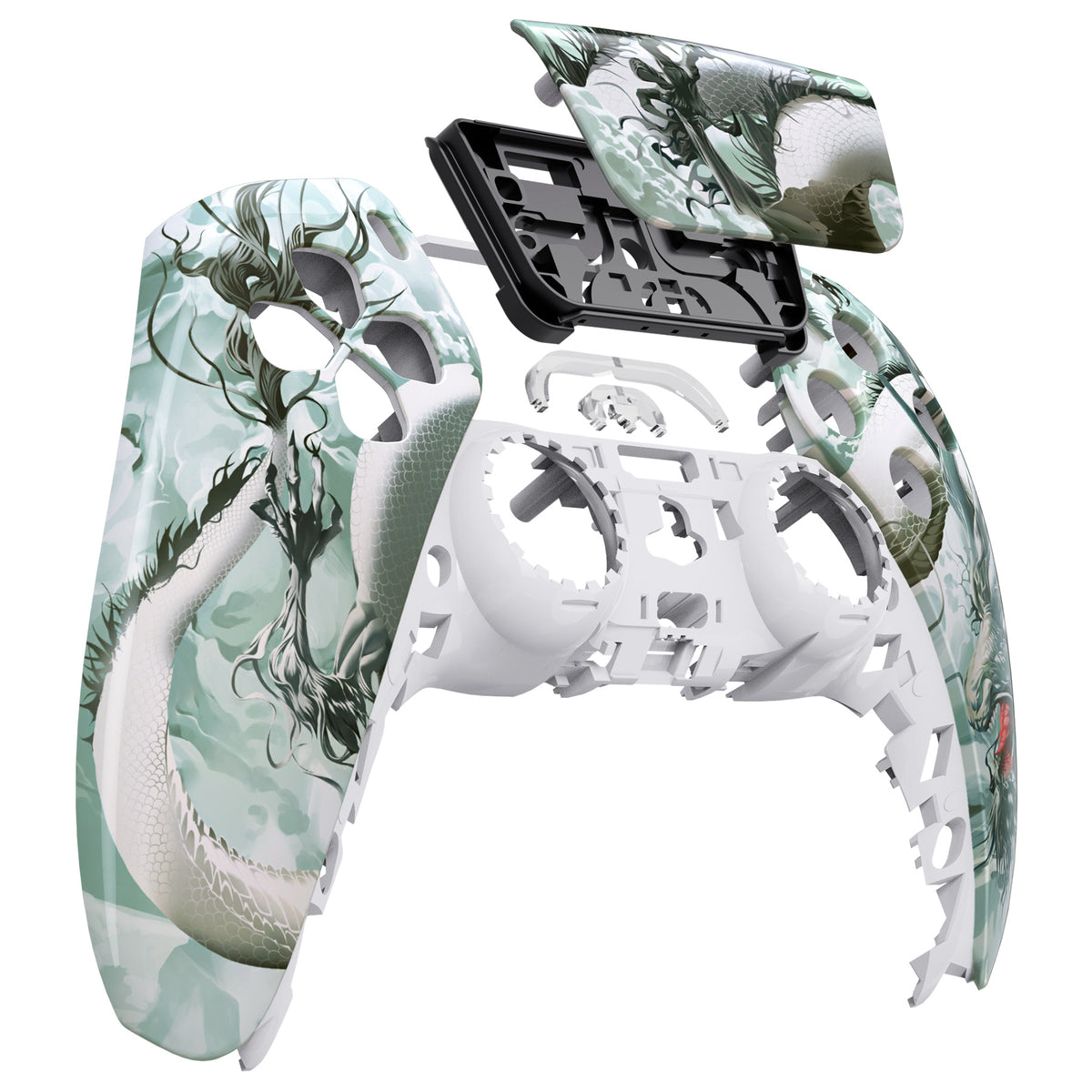 eXtremeRate Replacement Front Housing Shell with Touchpad Compatible with PS5 Controller BDM-010/020/030/040/050 - Jade Dragon - Cloud Dominator