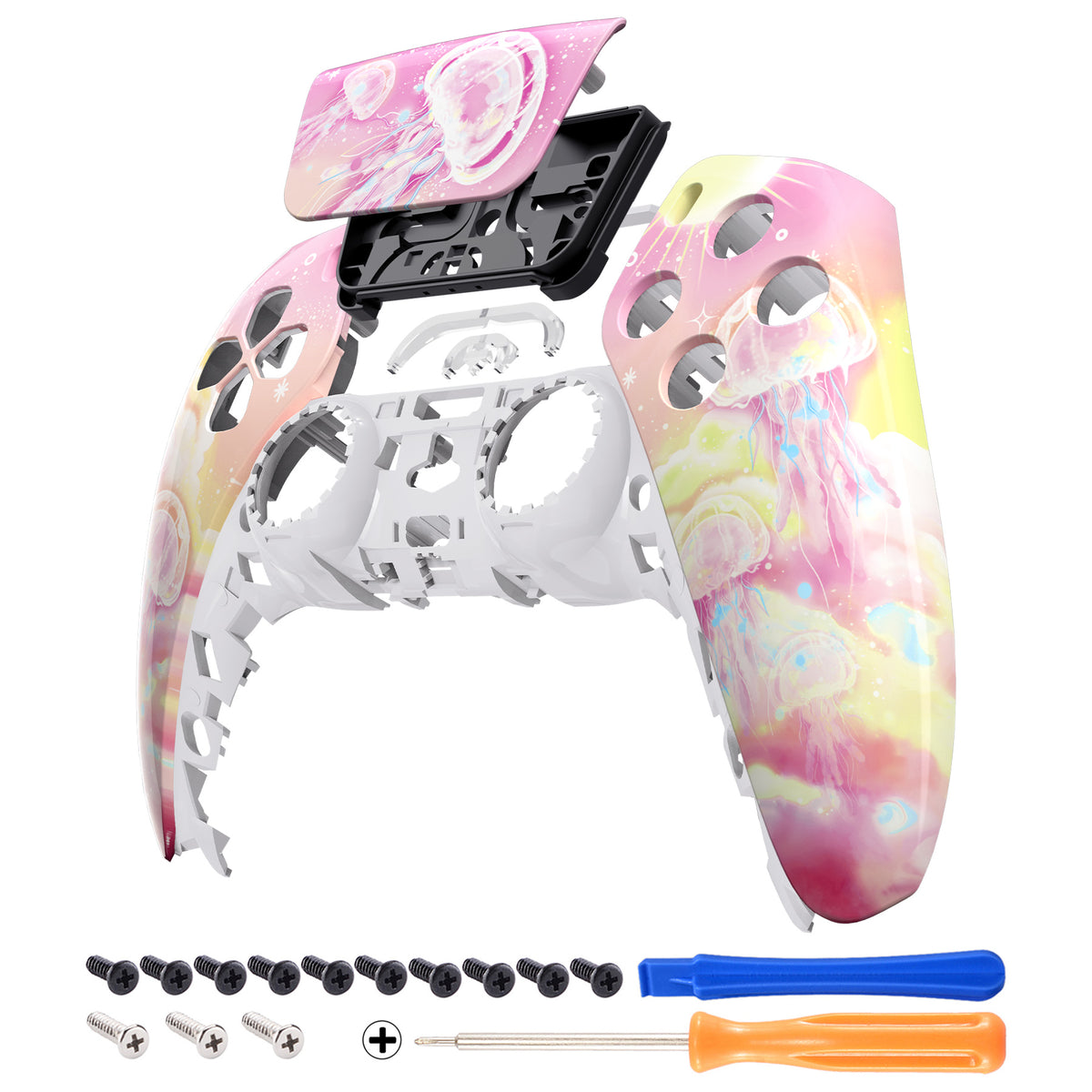 eXtremeRate Replacement Front Housing Shell with Touchpad Compatible with PS5 Controller BDM-010/020/030/040/050 - Pinky Jellyfish Heaven
