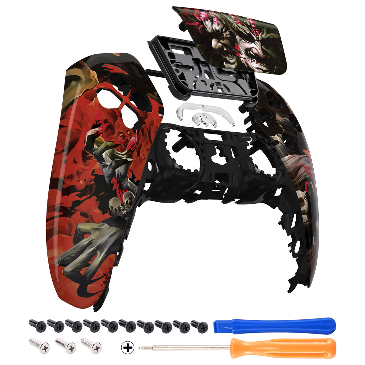 eXtremeRate Replacement Front Housing Shell with Touchpad Compatible with PS5 Controller BDM-010/020/030/040/050 - Rage of Asura