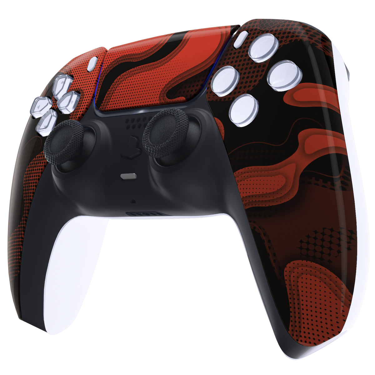 eXtremeRate Replacement Front Housing Shell with Touchpad Compatible with PS5 Controller BDM-010/020/030/040/050 - Red Black Camouflage