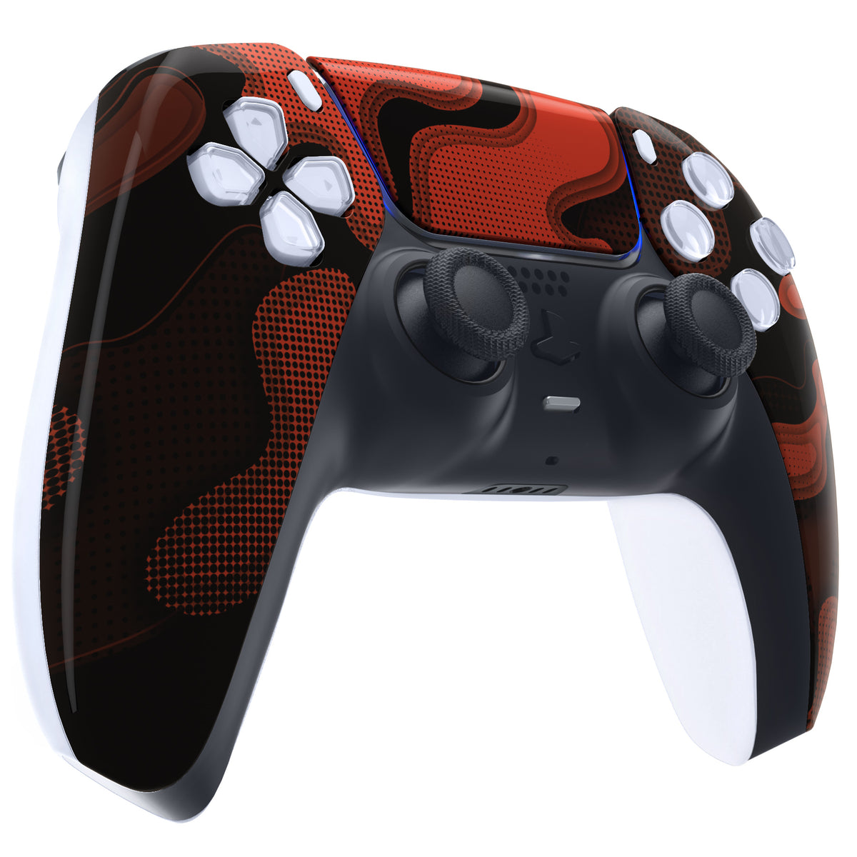 eXtremeRate Replacement Front Housing Shell with Touchpad Compatible with PS5 Controller BDM-010/020/030/040/050 - Red Black Camouflage