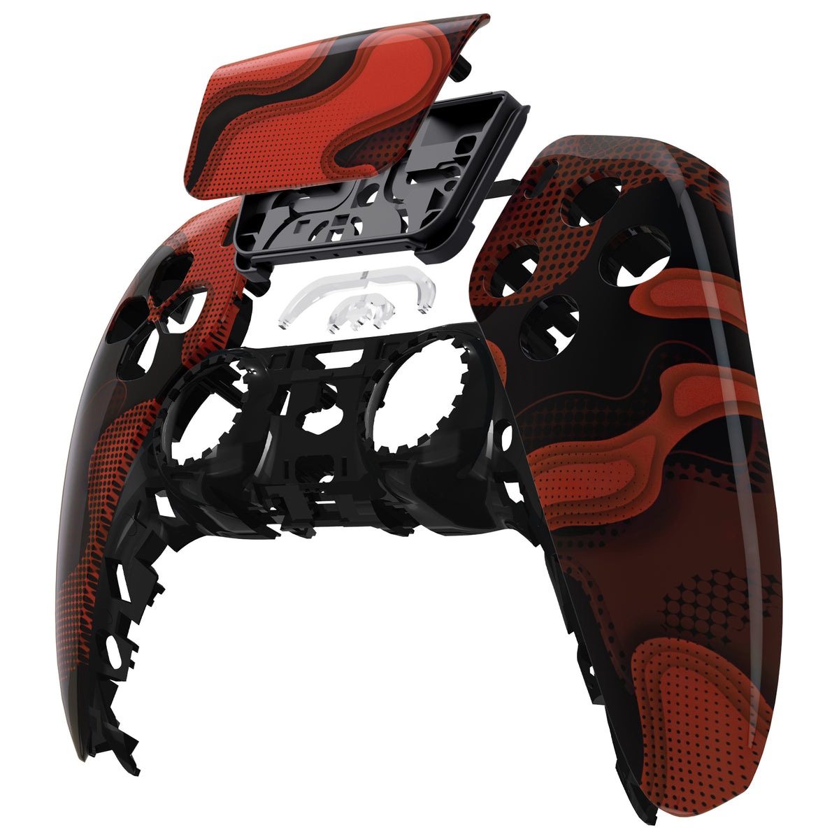 eXtremeRate Replacement Front Housing Shell with Touchpad Compatible with PS5 Controller BDM-010/020/030/040/050 - Red Black Camouflage