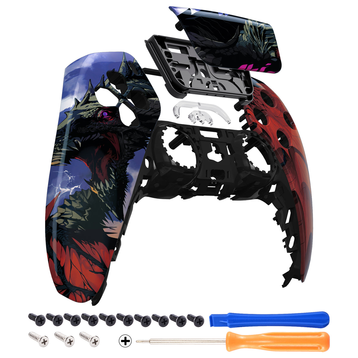 eXtremeRate Replacement Front Housing Shell with Touchpad Compatible with PS5 Controller BDM-010/020/030/040/050 - Roaring Dragon