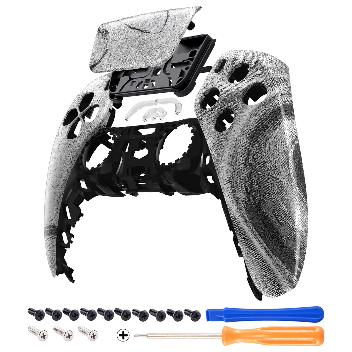 eXtremeRate Replacement Front Housing Shell with Touchpad Compatible with PS5 Controller BDM-010/020/030/040/050 - Silver Wave