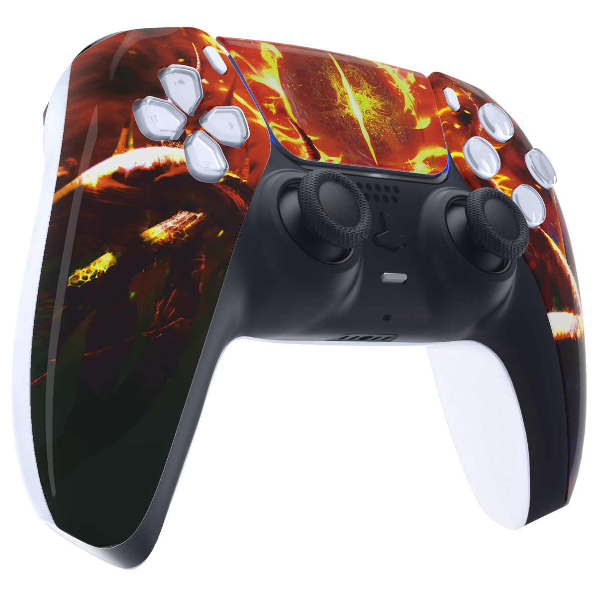 eXtremeRate Replacement Front Housing Shell with Touchpad Compatible with PS5 Controller BDM-010/020/030/040/050 - The Great Flaming Overlord
