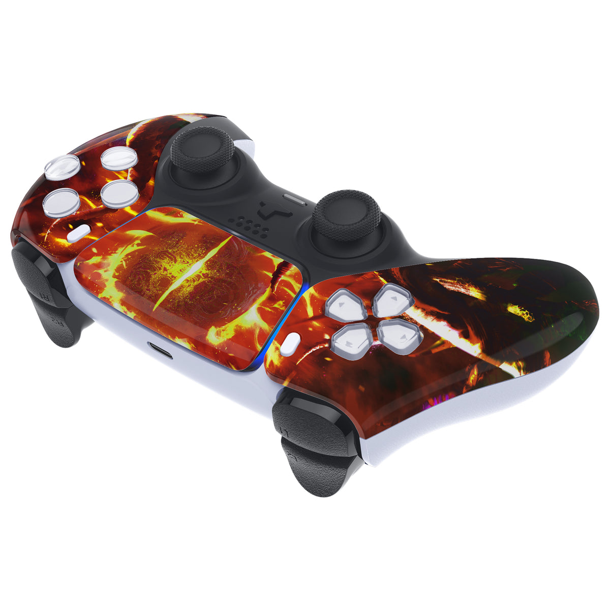 eXtremeRate Replacement Front Housing Shell with Touchpad Compatible with PS5 Controller BDM-010/020/030/040/050 - The Great Flaming Overlord
